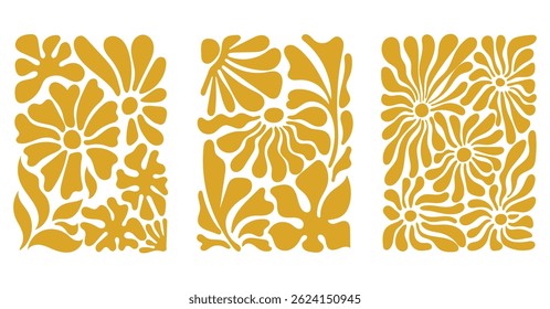 Groovy fundo de flores abstratas retro. Formas de doodle orgânico no estilo moderno ingênuo hippie 60s 70s. Modelo de banner de impressão de cartaz contemporâneo	