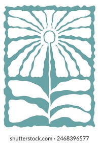 Groovy retro abstract flowers backgrounds. doodle shapes in trendy naive hippie 60s 70s style. Square wavy vector illustration in green colors.