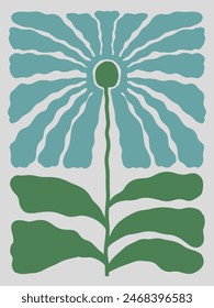 Groovy retro abstract flowers backgrounds. doodle shapes in trendy naive hippie 60s 70s style. Square wavy vector illustration in green colors.