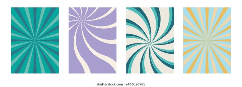 groovy retro abstract sun background set.Retro swirl sun groovy banner background. Abstract grunge sunburst ray.7891