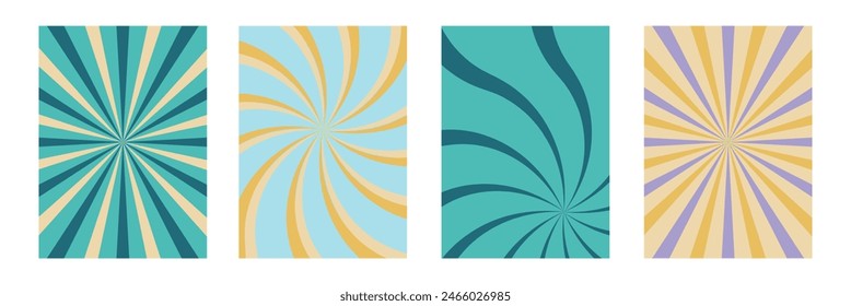 groovy retro abstract sun background set.Retro swirl sun groovy banner background. Abstract grunge sunburst ray.7891