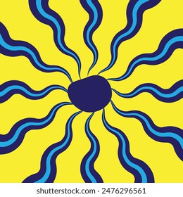 Groovy retro abstract sun background set with bright sunburst. Abstract summer background with sun. Retro swirl sun groovy banner background. Organic doodle shapes with sun. Vector illustration.