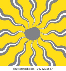 Groovy retro abstract sun background set with bright sunburst. Abstract summer background with sun. Retro swirl sun groovy banner background. Organic doodle shapes with sun. Vector illustration.
