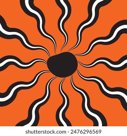 Groovy retro abstract sun background set with bright sunburst. Abstract summer background with sun. Retro swirl sun groovy banner background. Organic doodle shapes with sun. Vector illustration.