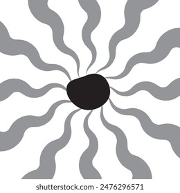 Groovy Retro abstrakte Sonne Hintergrund mit hellen Sonnenausbruch. Abstrakter Sommerhintergrund mit Sonne. Retro Swirl Sonne groovy Banner Hintergrund. Bio-Doodle-Formen mit Sonne. Vektorillustration.