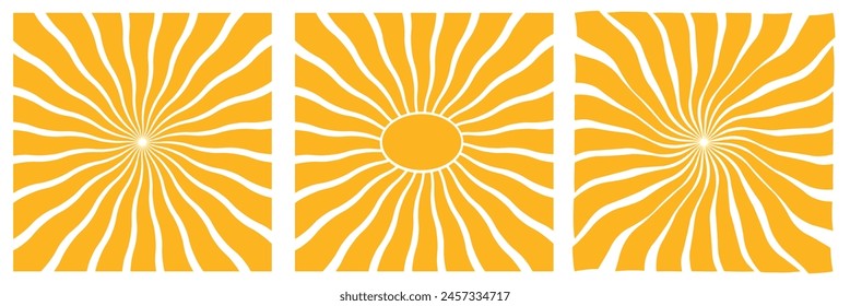 Groovy retro abstract sun backgrounds. Organic doodle shapes in trendy naive hippie 60s 70s style. Contemporary poster print banner template. Vertical Wavy in yellow colors. vector illustration.EPS 10