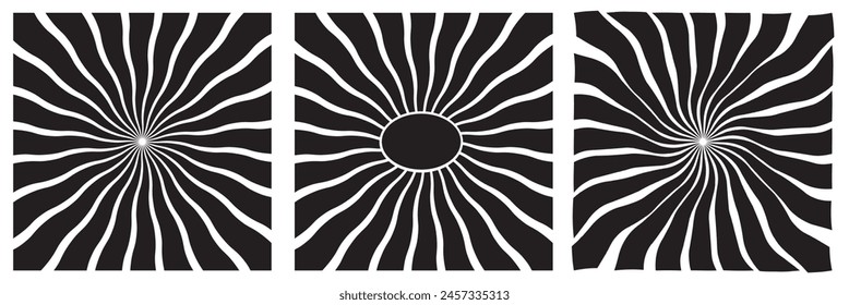 Groovy retro abstract sun backgrounds. Organic doodle shapes in trendy naive hippie 60s 70s style. Contemporary poster print banner template. Vertical Wavy in black colors. vector illustration. EPS 10