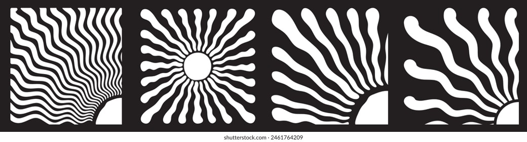 Groovy retro abstract sun backgrounds. Organic doodle shapes in trendy naive hippie 60s 70s style. Contemporary poster print banner template. Square wavy vector illustration. eps 10