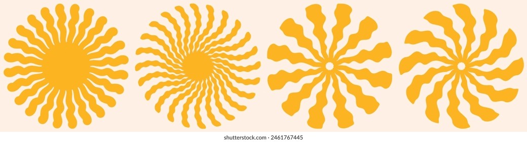 Groovy retro abstract sun backgrounds. Organic doodle shapes in trendy naïve hippie style. Contemporary poster print banner template.  vector illustration . eps 10