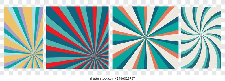 Groovy retro abstract sun backgrounds. Organic doodle shapes in trendy naive hippie 60s 70s style.Retro swirl sun groovy banner background. Abstract grunge sunburst ray.7891