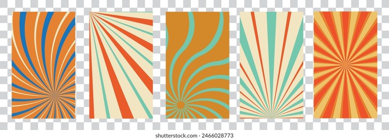 Groovy retro abstract sun backgrounds. Organic doodle shapes in trendy naive hippie 60s 70s style.Retro swirl sun groovy banner background. Abstract grunge sunburst ray.7891