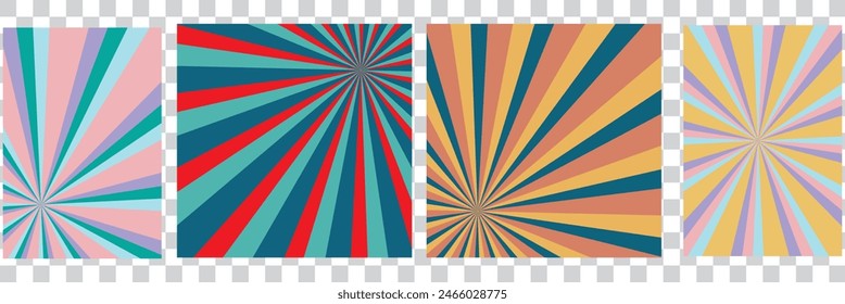 Groovy retro abstract sun backgrounds. Organic doodle shapes in trendy naive hippie 60s 70s style.Retro swirl sun groovy banner background. Abstract grunge sunburst ray.7891