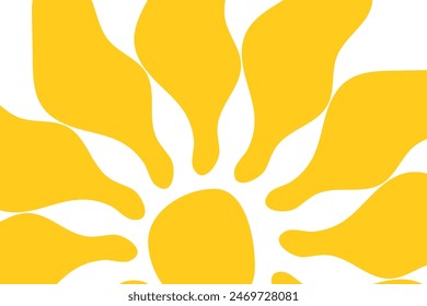 Fondos de sol abstractos retro Groovy. Formas de garabatos orgánicos en estilo hippie naïve de moda. Plantilla de Anuncio con estampado de póster contemporáneo. Ilustración vectorial en colores amarillos