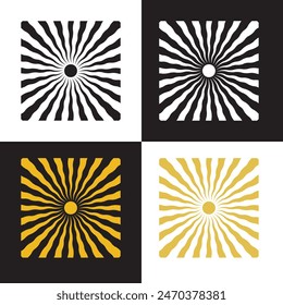 Groovy retro abstract sun backgrounds. Organic doodle shapes in trendy naive hippie 60s 70s style. Contemporary poster print banner template. Vertical Wavy vector illustration in four colors. EPS 10