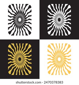 Groovy retro abstract sun backgrounds. Organic doodle shapes in trendy naive hippie 60s 70s style. Contemporary poster print banner template. Vertical Wavy vector illustration in four colors. EPS 10