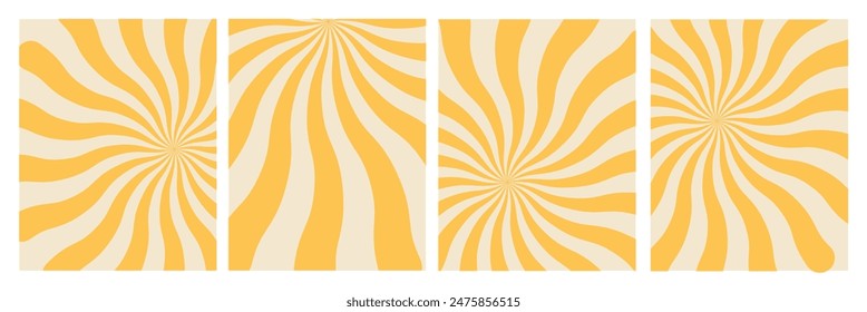 Groovy retro abstract sun backgrounds. Organic doodle shapes in trendy naïve hippie style. Contemporary poster print banner template. Vertical Wavy vector illustration.