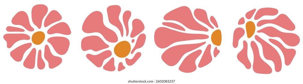 Groovy retro abstract sun backgrounds. Organic doodle shapes in trendy naive hippie 60s 70s style. Contemporary poster print banner template