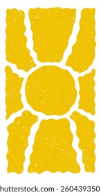 Groovy retro abstract sun backgrounds. Organic doodle shapes in trendy naive hippie 60s 70s style. Contemporary poster print banner template. Vertical Wavy vector illustration in yellow colors.