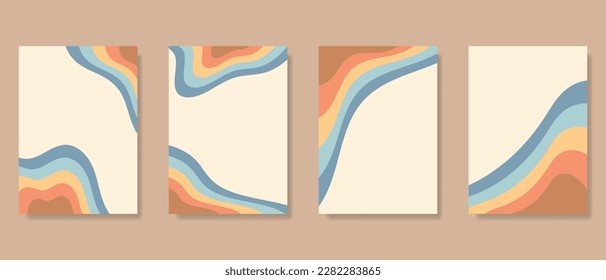 Groovy retro background set. Abstract colorful wavy groovy psychedelic vector background perfect for social media stories background, banner and backdrop