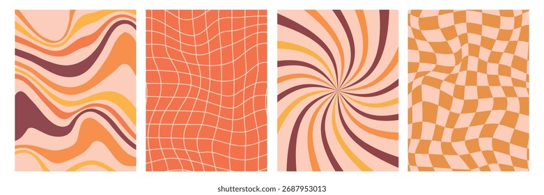Groovy fondo retro conjunto .  Naranja Y Amarillo Patrones Abstractas