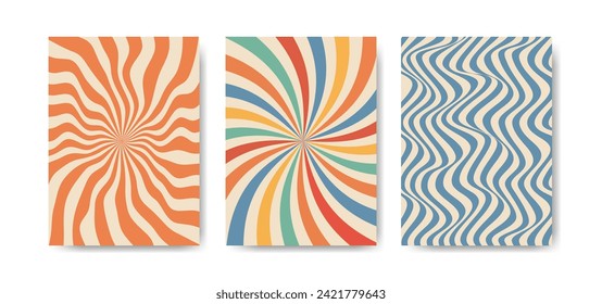 Groovy retro backgrounds in 70s style set. Trendy psychedelic textures.