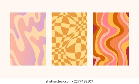 Groovy retro backgrounds pack, 70s nostalgia and positive vibes, bright vibrating texture in retro style, vector