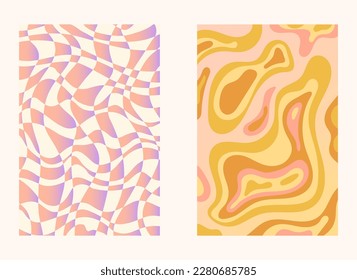 Groovy retro backgrounds pack, 70s nostalgia and positive vibes, bright vibrating texture in retro style, vector illustrations
