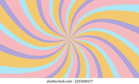 Groovy retro burst sun rays background. Vintage colorful abstract geometric pattern. Vector summer hippie carnival illustration for poster, flyer, greeting card, banner.