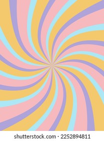 Groovy retro burst sun rays background. Vintage colorful abstract geometric pattern. Vector summer hippie carnival illustration for poster, flyer, greeting card, banner.