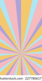 Groovy retro burst sun rays background. Vintage colorful abstract geometric pattern. Vector summer hippie carnival illustration for poster, flyer, greeting card, banner.