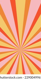 Groovy retro burst sun rays background. Vintage colorful abstract geometric pattern. Vector summer hippie carnival illustration for poster, flyer, greeting card, banner.