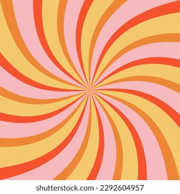 Groovy retro burst sun rays background. Vintage colorful abstract geometric pattern. Vector summer hippie carnival illustration for poster, flyer, greeting card, banner.