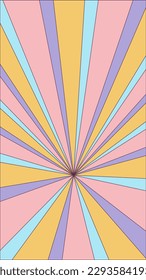Groovy retro burst sun rays background. Vintage colorful abstract geometric pattern. Vector summer hippie carnival illustration for poster, flyer, greeting card, banner.