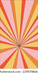 Groovy retro burst sun rays background. Vintage colorful abstract geometric pattern. Vector summer hippie carnival illustration for poster, flyer, greeting card, banner.