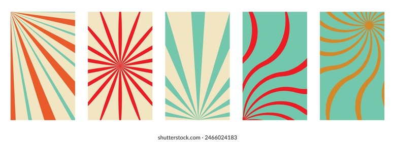 Groovy retro burst sun rays background.Vector summer hippie carnival illustration for poster, flyer, greeting card, banner. Vintage colorful abstract geometric pattern.  7891