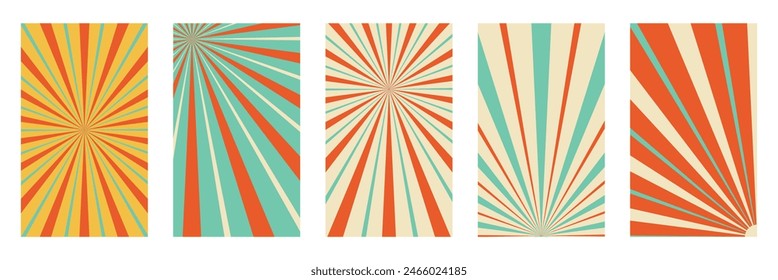 Groovy retro burst sun rays background.Vector summer hippie carnival illustration for poster, flyer, greeting card, banner. Vintage colorful abstract geometric pattern.  7891