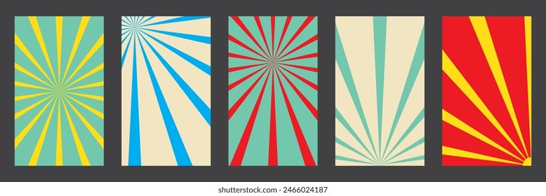 Groovy retro burst sun rays background.Vector summer hippie carnival illustration for poster, flyer, greeting card, banner. Vintage colorful abstract geometric pattern.  7891
