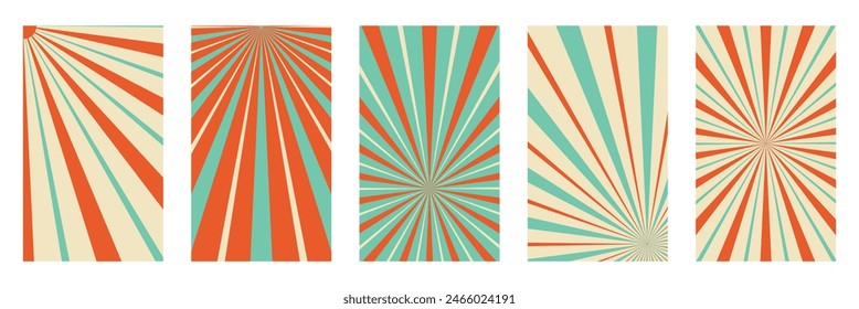 Groovy retro burst sun rays background.Vector summer hippie carnival illustration for poster, flyer, greeting card, banner. Vintage colorful abstract geometric pattern.  7891