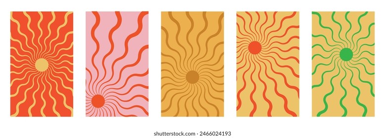 Groovy retro burst sun rays background.Vector summer hippie carnival illustration for poster, flyer, greeting card, banner. Vintage colorful abstract geometric pattern.  7891