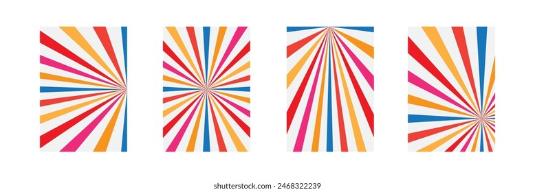 Groovy retro burst sun rays background. Vintage colorful abstract geometric pattern design eps 10