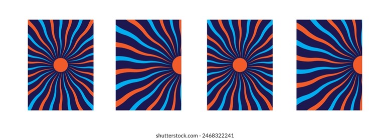 Groovy retro burst sun rays background. Vintage colorful abstract geometric pattern design eps 10