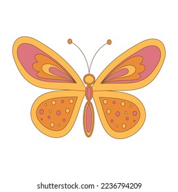 Groovy retro butterfly in 60s 70s style isolated on white background. Vector illustration.