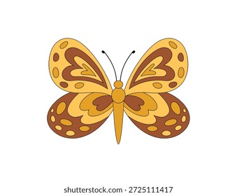 Groovy retro butterfly sticker and patch with funky y2k vibe looks cute in orange and yellow. Playful graphic as a groovy element for modern decor or trendy design accents, stylish for vintage