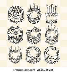 Groovy Retro Cake DoodleBold Line Festive Design collection