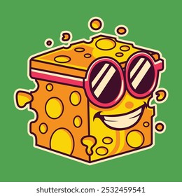 Groovy retro cartoon cheese character funny face vector image icon