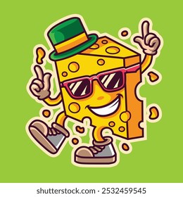 Groovy retro cartoon cheese character funny face vector image icon