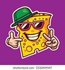 Groovy retro cartoon cheese character funny face vector image icon