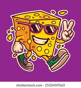 Groovy retro cartoon cheese character funny face vector image icon