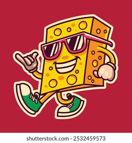 Groovy retro cartoon cheese character funny face vector image icon