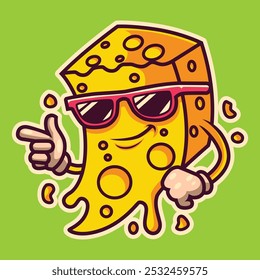 Groovy retro cartoon cheese character funny face vector image icon